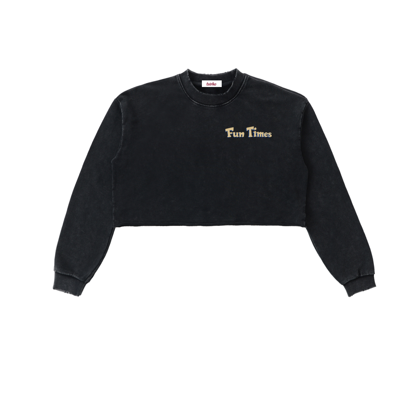 Black "Fun Times" Snow Washed Cropped Sweatshirt