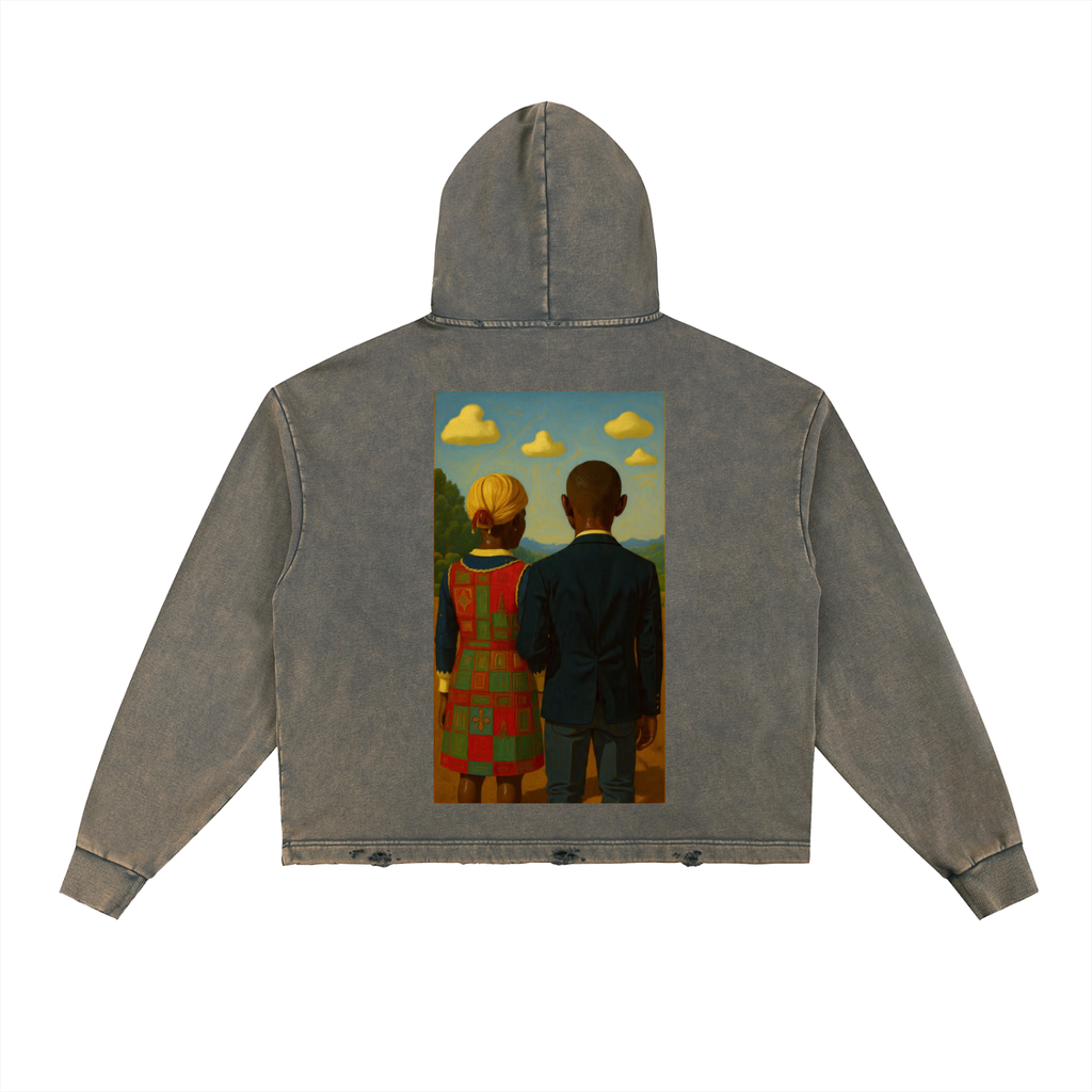 "African Gothic" Vintage Washed Frayed-Hem Hoodie