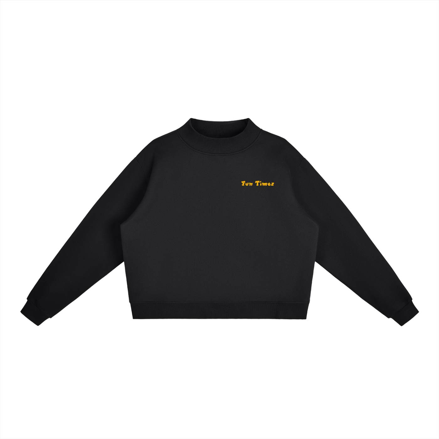 Black "Fun Times" Mock-Neck Crew Sweatshirt
