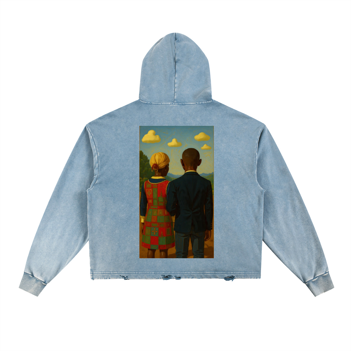 "African Gothic" Vintage Washed Frayed-Hem Hoodie