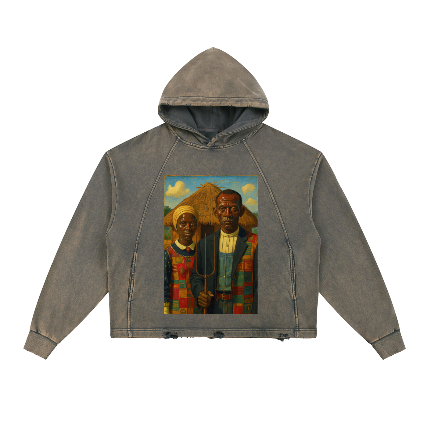 "African Gothic" Vintage Washed Frayed-Hem Hoodie