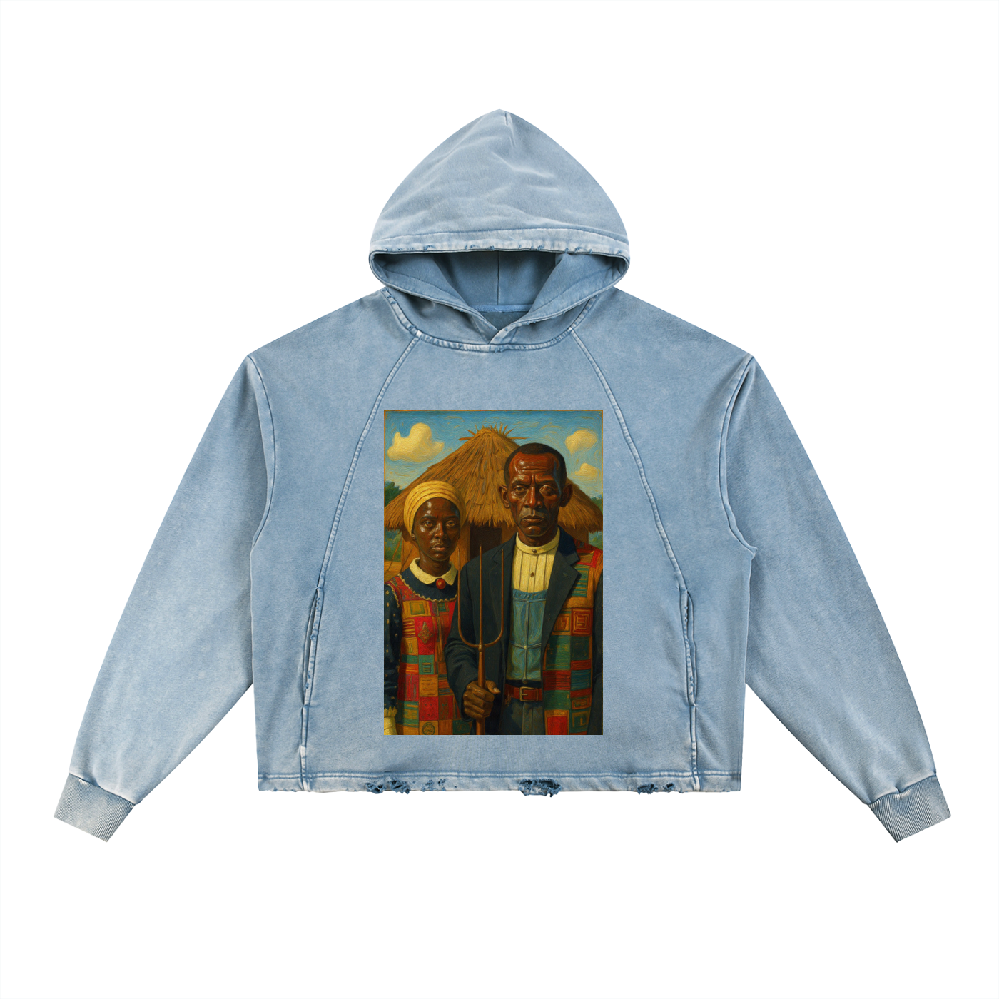 "African Gothic" Vintage Washed Frayed-Hem Hoodie