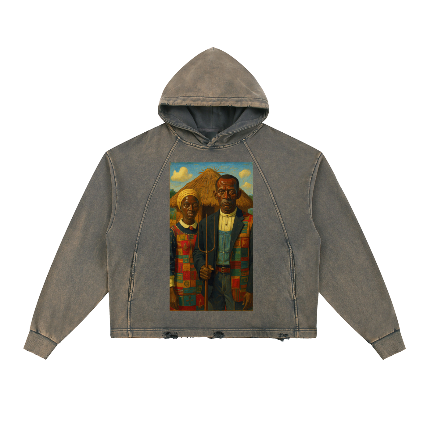 "African Gothic" Vintage Washed Frayed-Hem Hoodie