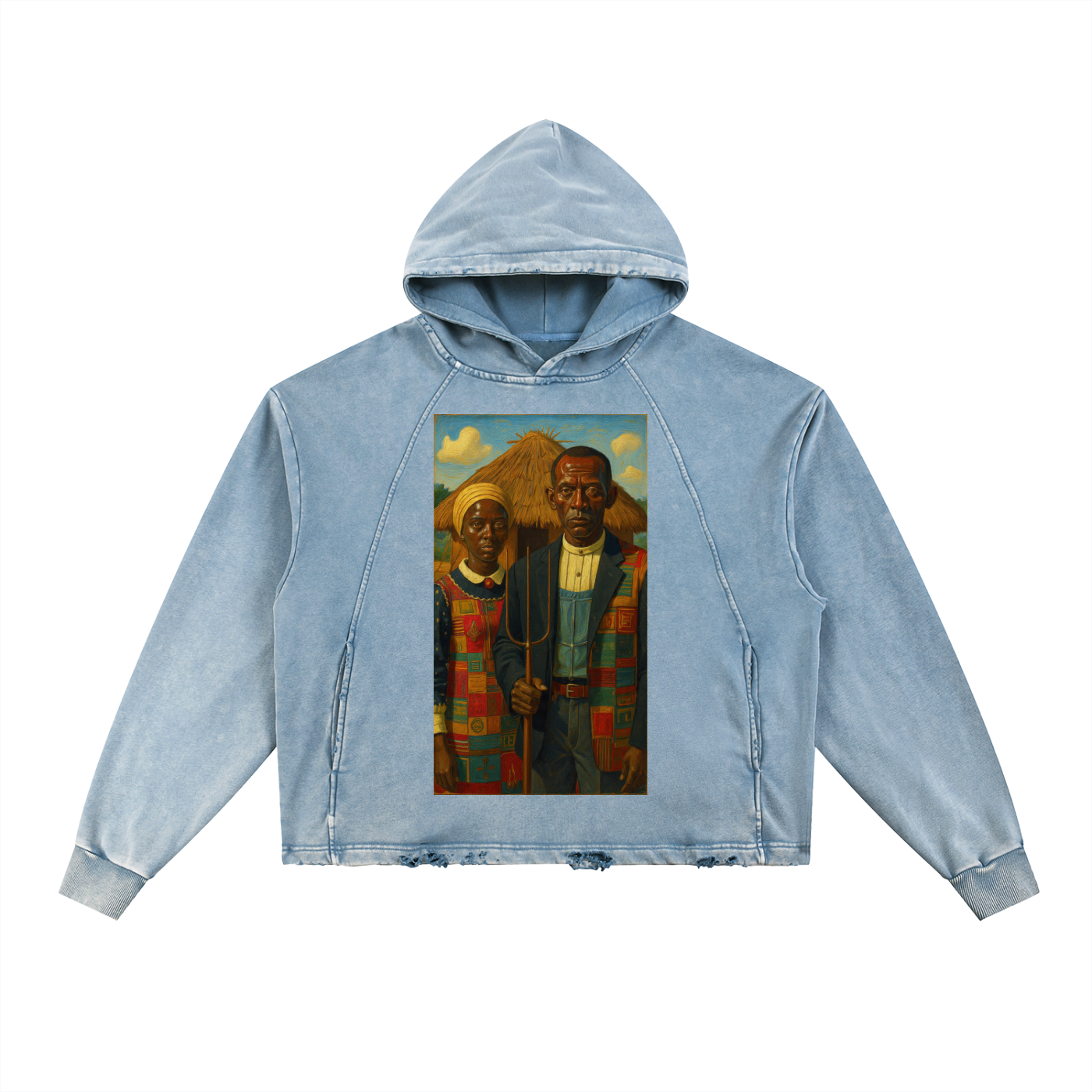 "African Gothic" Vintage Washed Frayed-Hem Hoodie