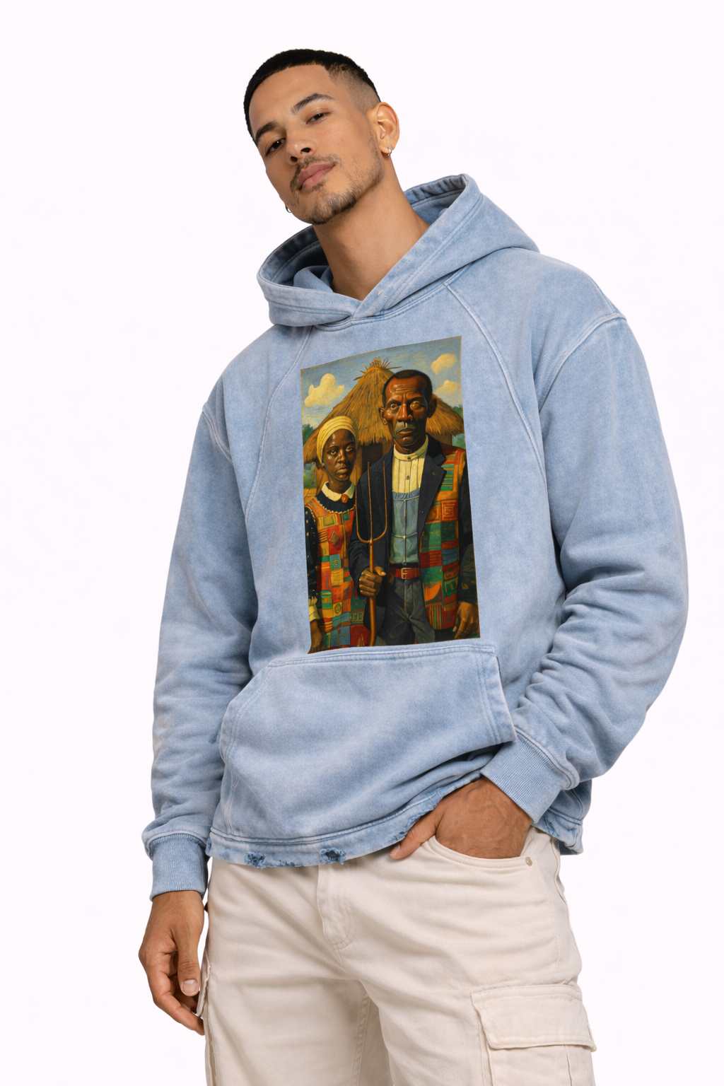 "African Gothic" Vintage Washed Frayed-Hem Hoodie